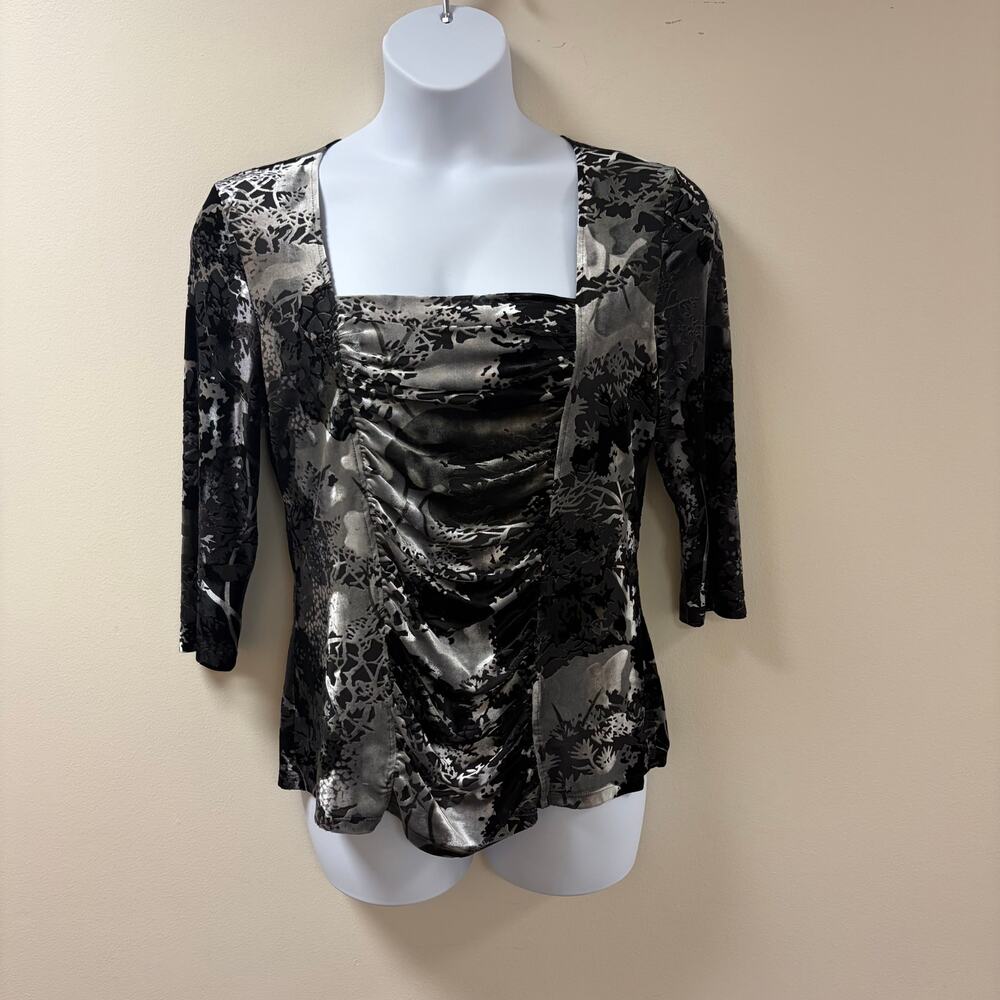 VTG Y2K Dressbarn Velvet Burnout Top Ruched Square Neck Whimsigoth Grunge Large